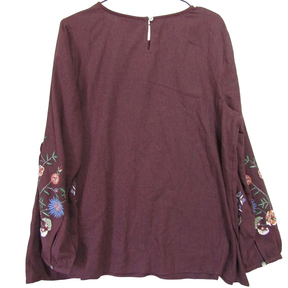 J. Jill Blouse Womens Large Burgundy Excellent Embroidered Beaded Linen Blend - Picture 2 of 13